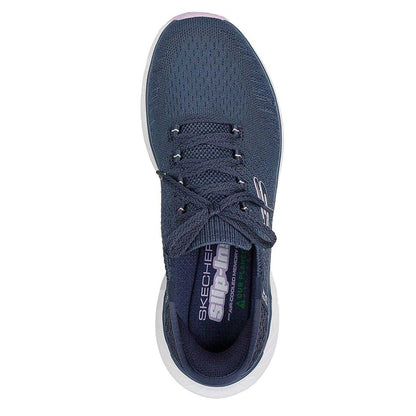 Navy-Lavender - Pack Shot - Skechers Womens-Ladies Edgeride Slip-In Trainers
