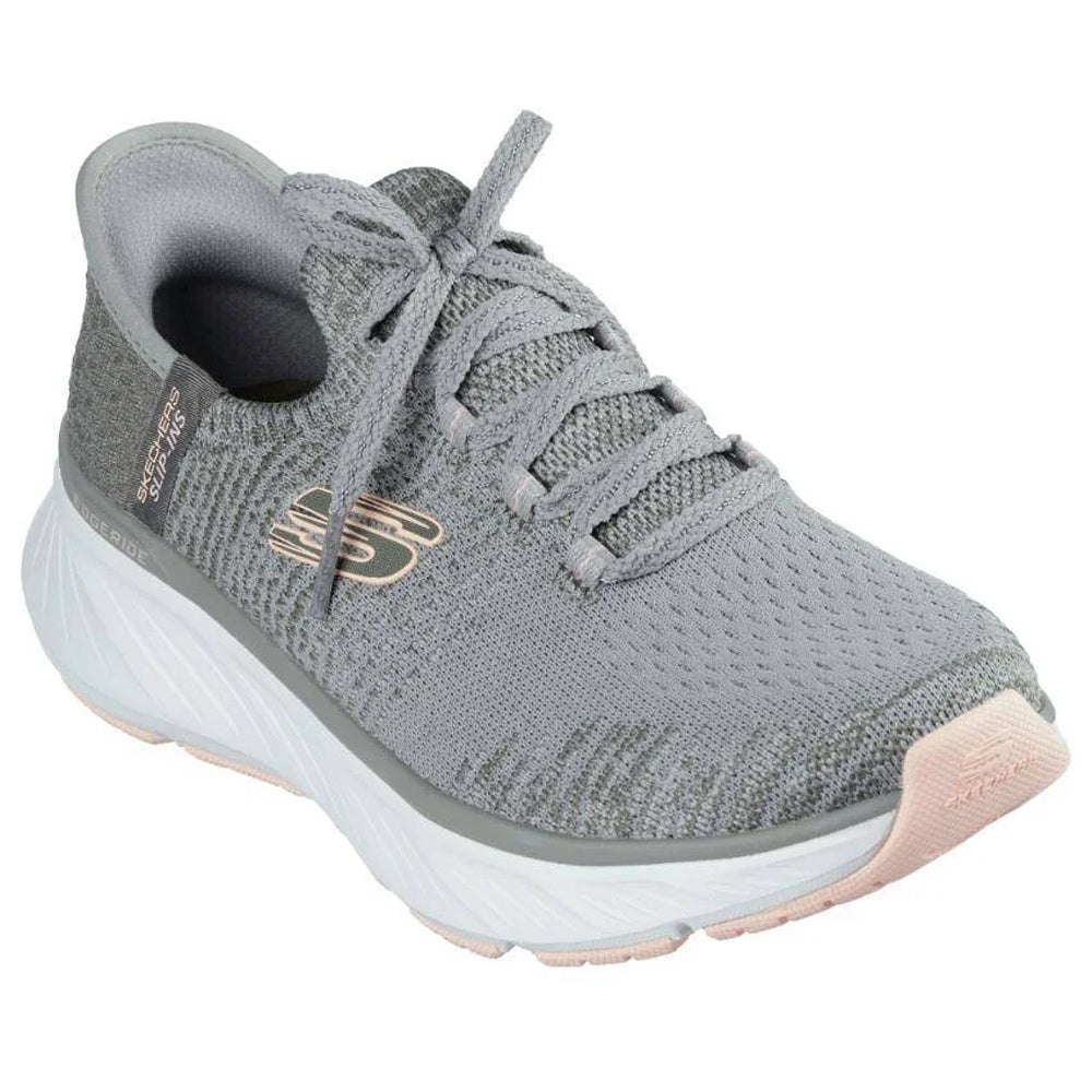 Grey-Peach - Front - Skechers Womens-Ladies Edgeride Slip-In Trainers