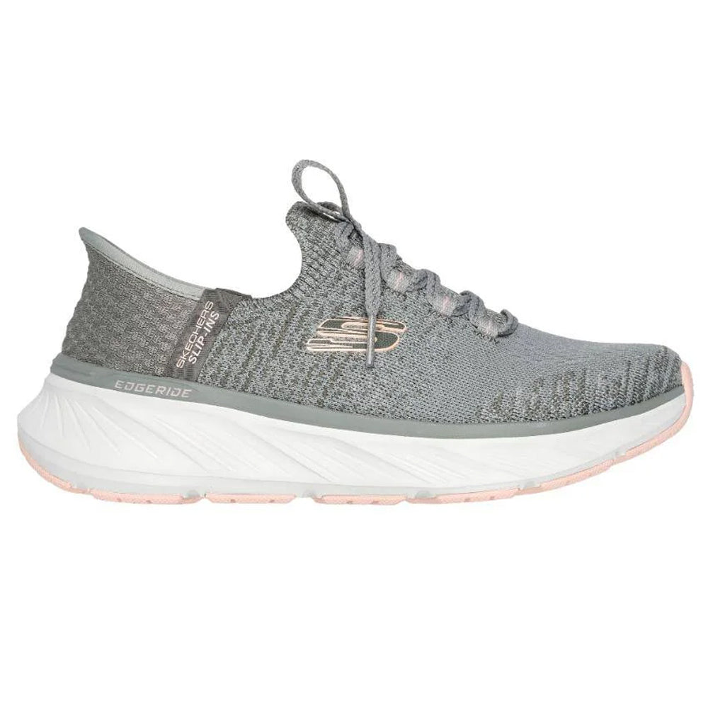 Grey-Peach - Side - Skechers Womens-Ladies Edgeride Slip-In Trainers
