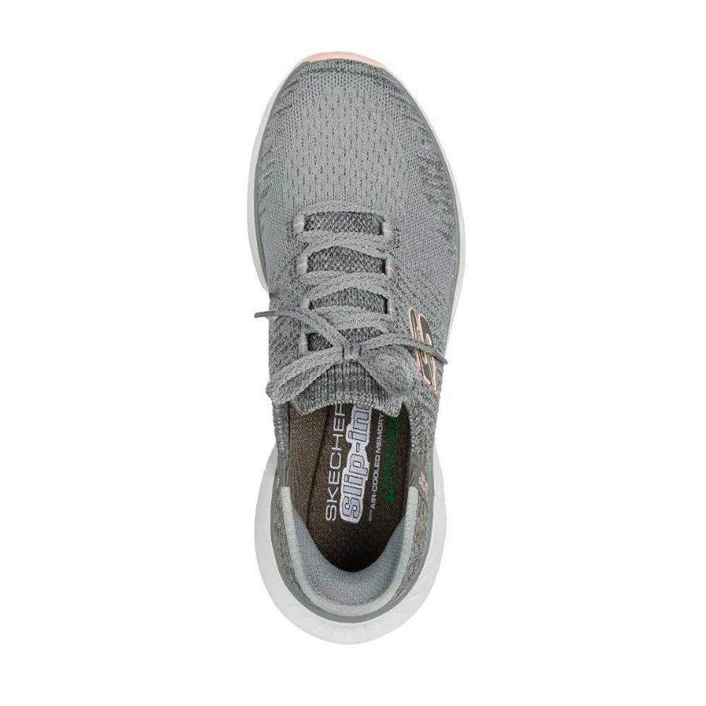 Grey-Peach - Pack Shot - Skechers Womens-Ladies Edgeride Slip-In Trainers