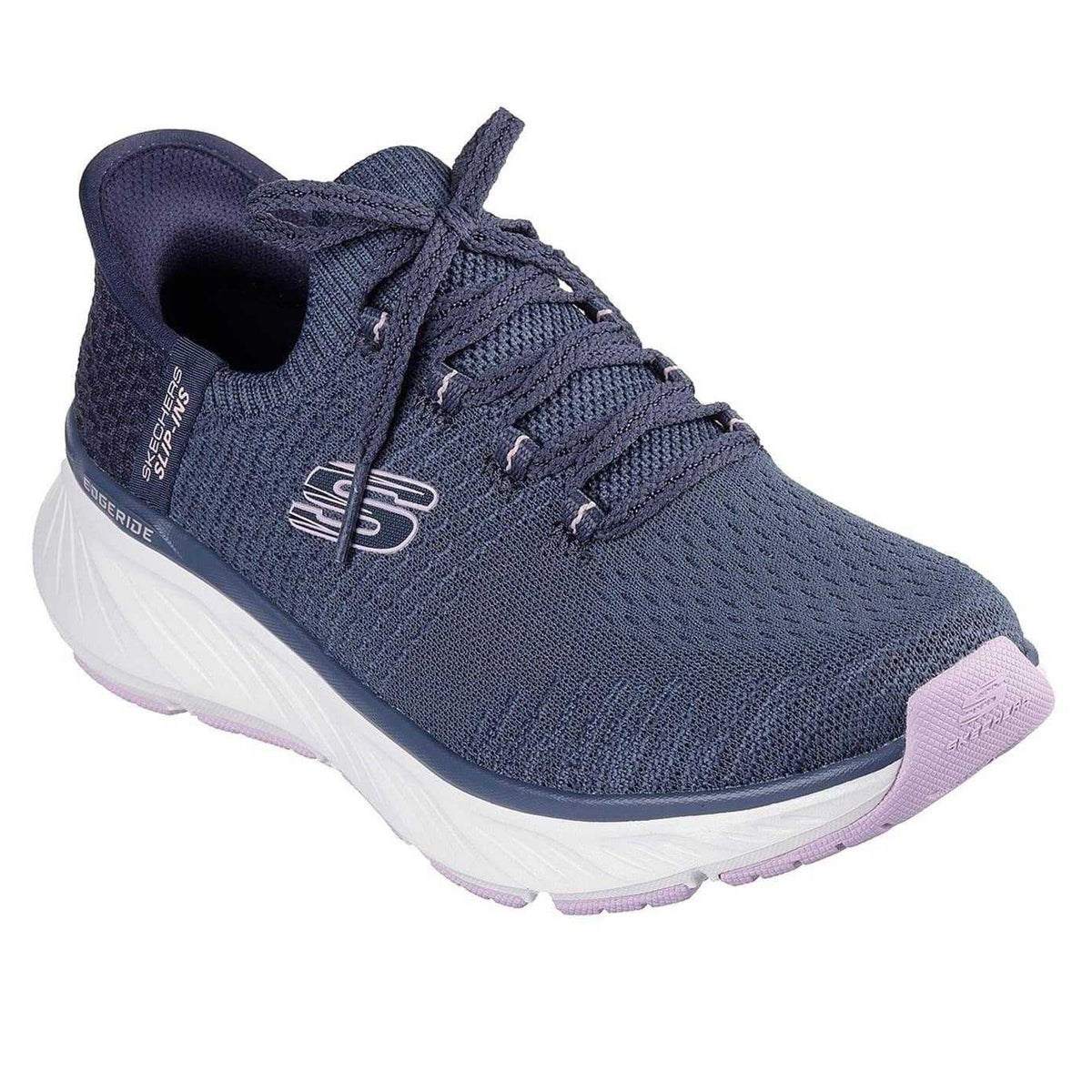 Navy-Lavender - Front - Skechers Womens-Ladies Edgeride Slip-In Trainers