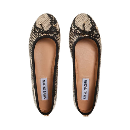 Light Beige - Side - Steve Madden Womens-Ladies Blossoms Snake Print Ballet Flats