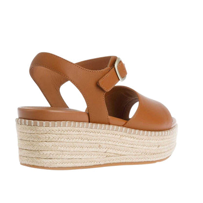 Tan - Back - FitFlop Womens-Ladies Eloise Espadrille Leather Wedge Sandals