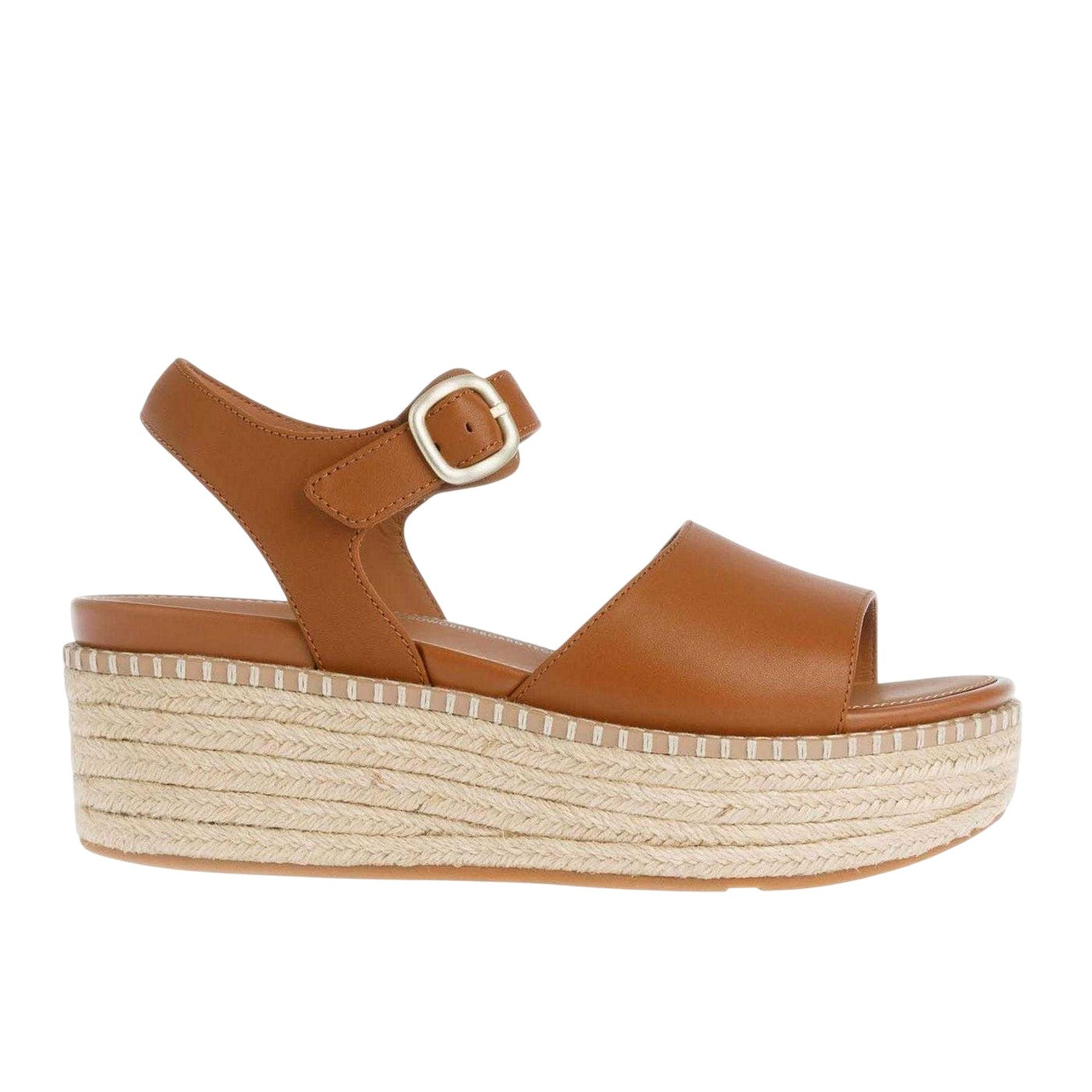 Tan - Lifestyle - FitFlop Womens-Ladies Eloise Espadrille Leather Wedge Sandals