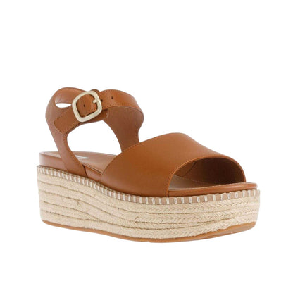Tan - Front - FitFlop Womens-Ladies Eloise Espadrille Leather Wedge Sandals