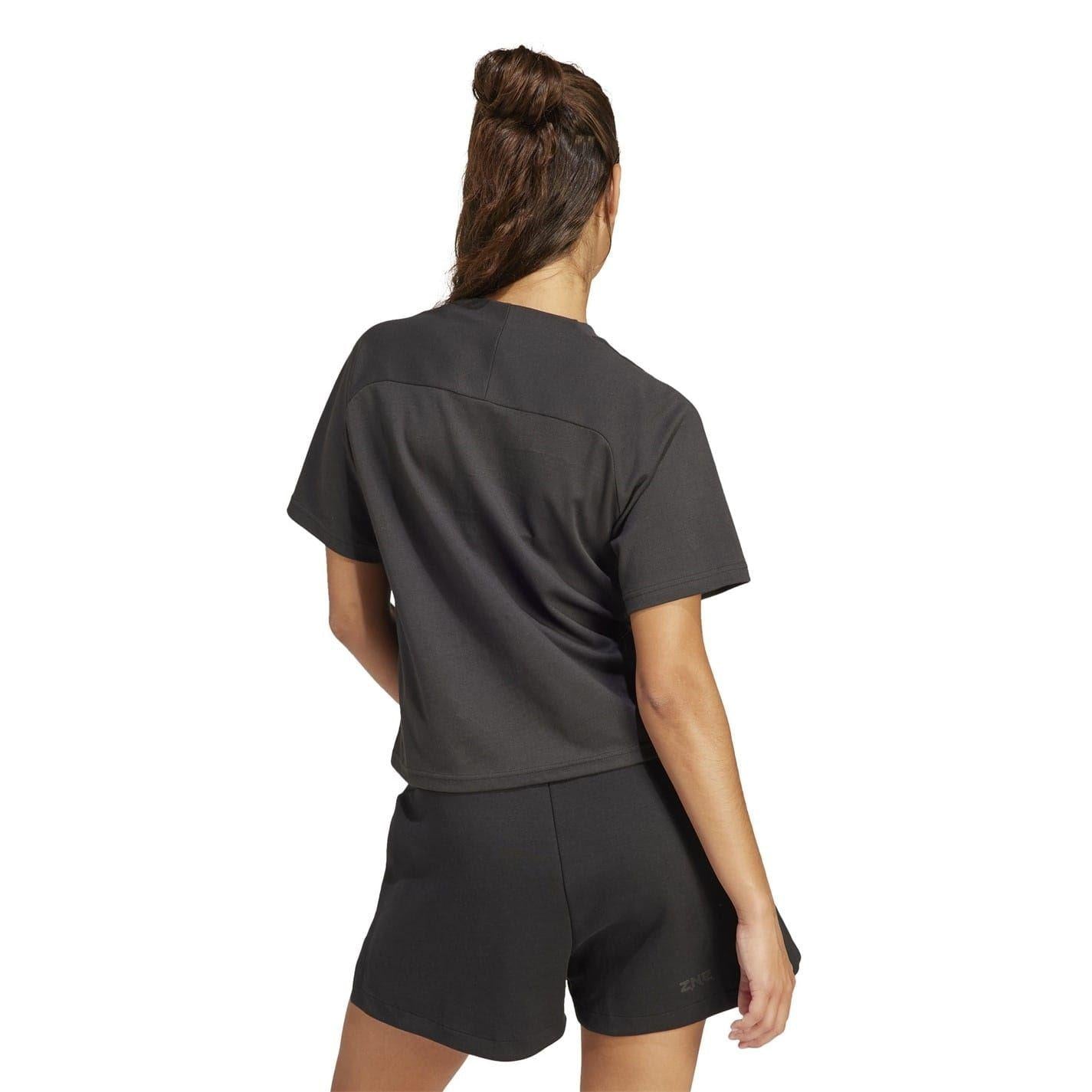 Black - Back - Adidas Womens-Ladies Z.N.E. Crew Neck Regular T-Shirt