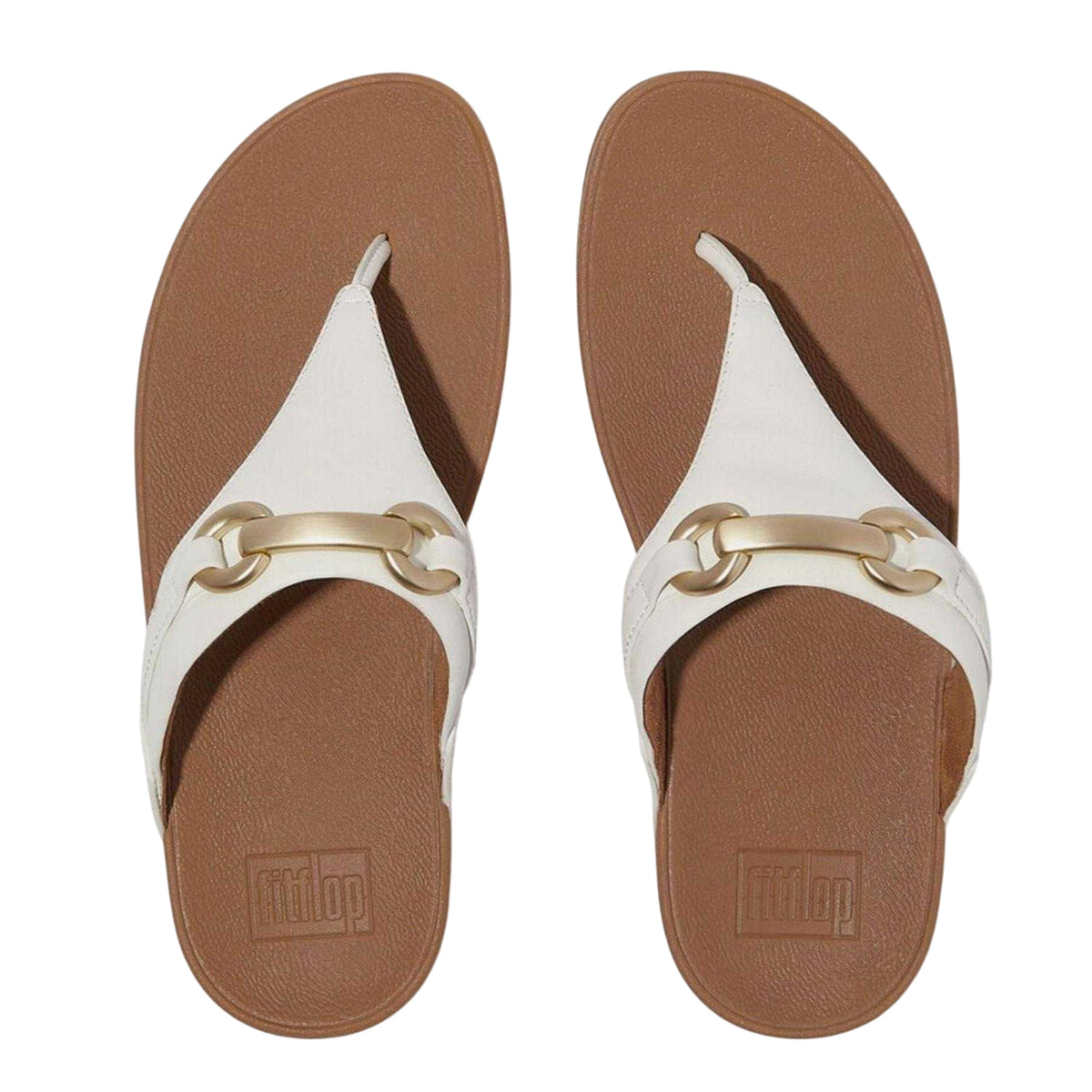 White - Pack Shot - Fit Flop Womens-Ladies Leather Snaffle Standard Sandals