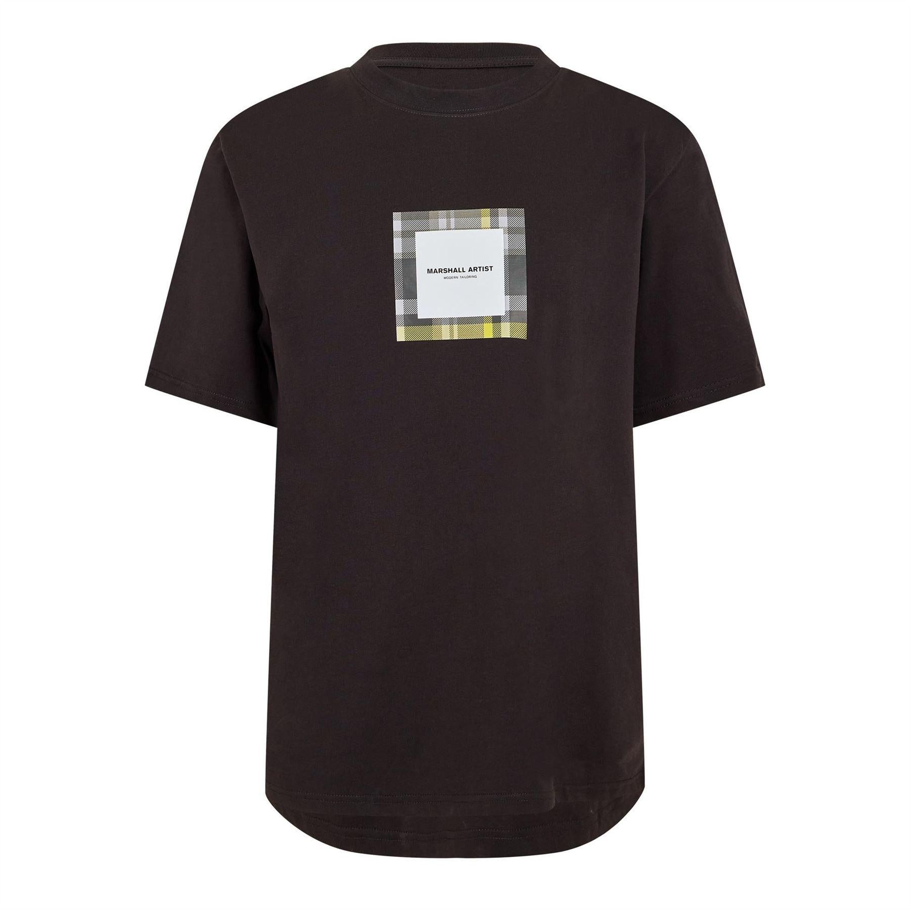 Black - Front - Marshall Artist Mens Plaid Logo Jersey Regular T-Shirt