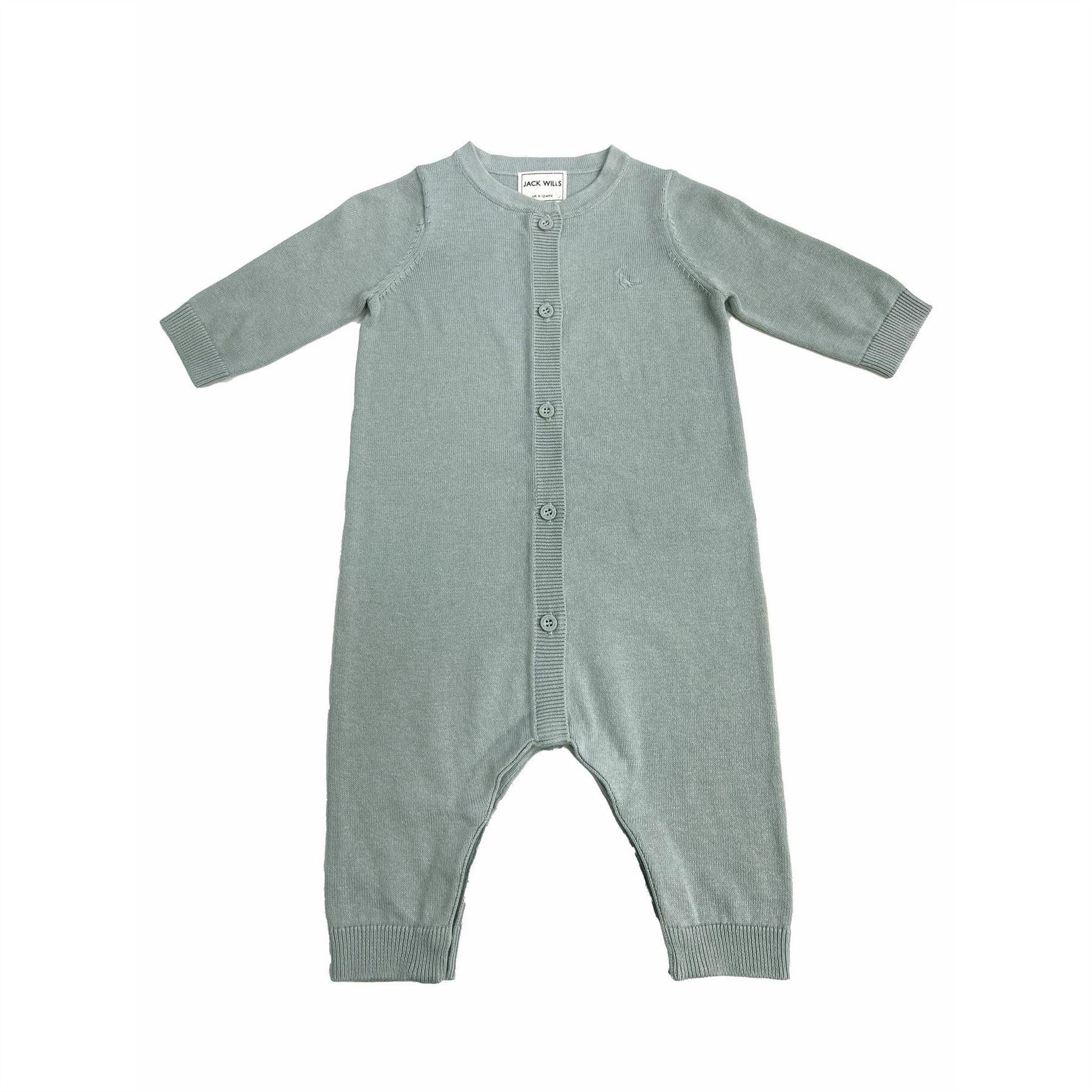 Baby Blue - Front - Jack Wills Baby Cotton Long-Sleeved Sleepsuit