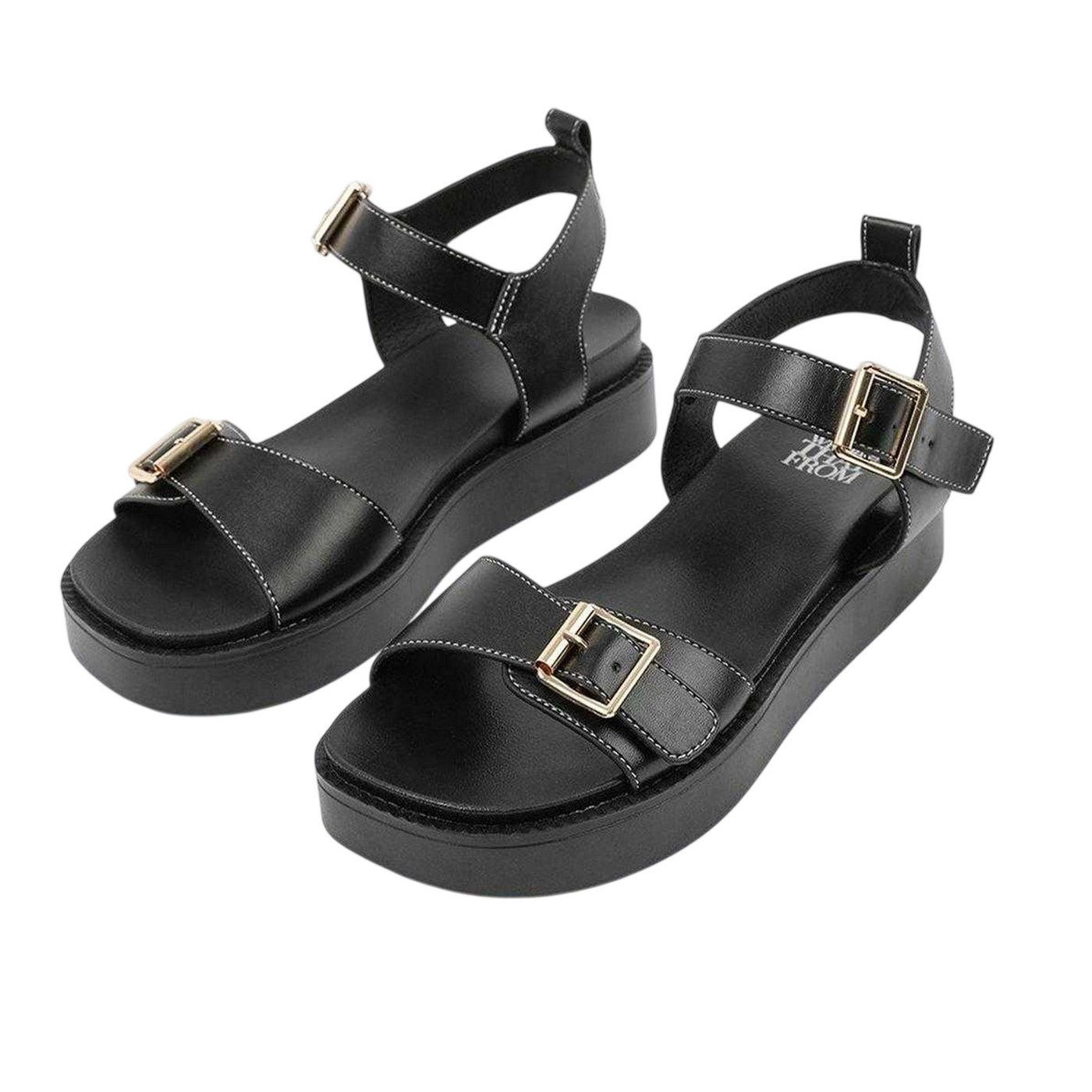 Black - Back - Where´s That From Womens-Ladies Double Buckle Casual Platform Sandals