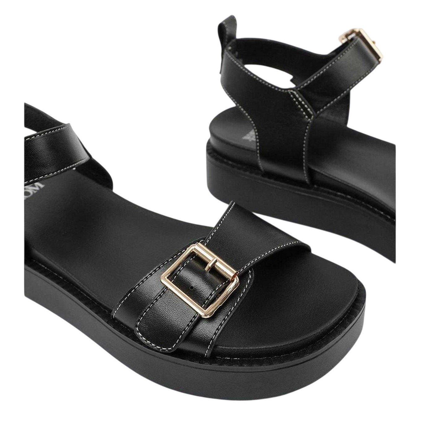 Black - Side - Where´s That From Womens-Ladies Double Buckle Casual Platform Sandals