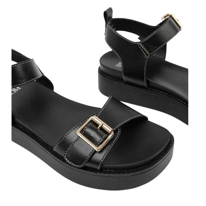 Black - Side - Where´s That From Womens-Ladies Double Buckle Casual Platform Sandals