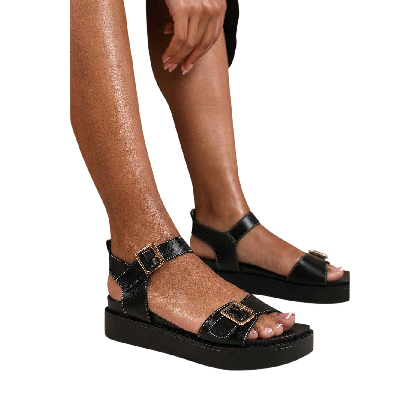 Black - Lifestyle - Where´s That From Womens-Ladies Double Buckle Casual Platform Sandals