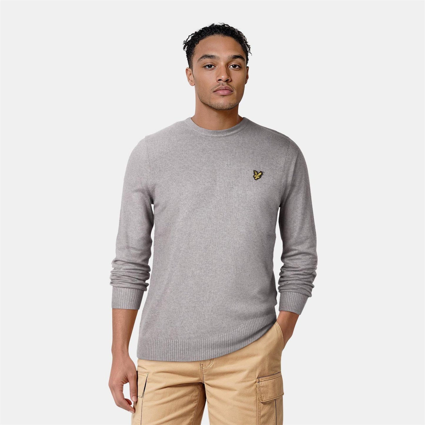 Light Grey - Back - Lyle & Scott Mens Knitted Crew Neck Sweatshirt