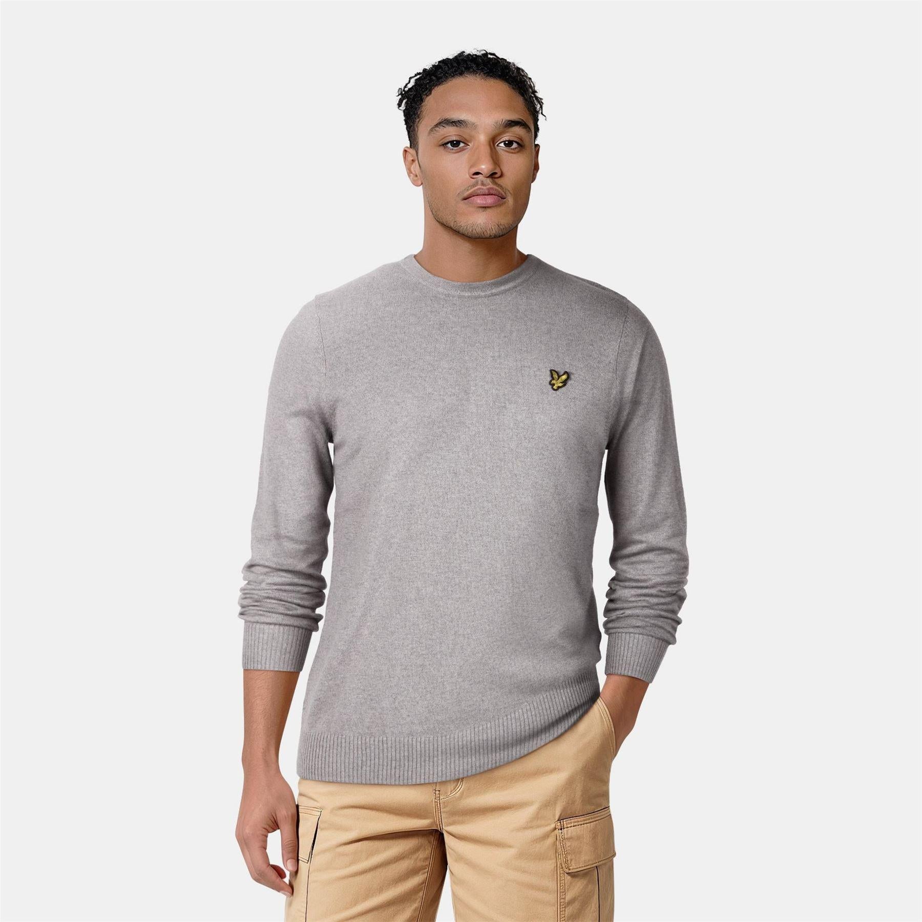Light Grey - Back - Lyle & Scott Mens Knitted Crew Neck Sweatshirt