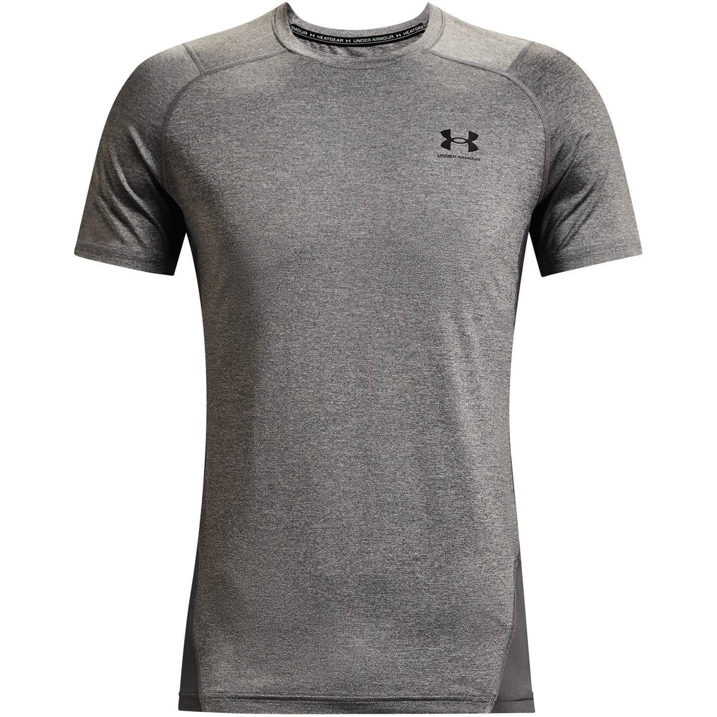 Carbon Heather - Front - Under Armour Mens HeatGear Mesh Panel Fitted T-Shirt