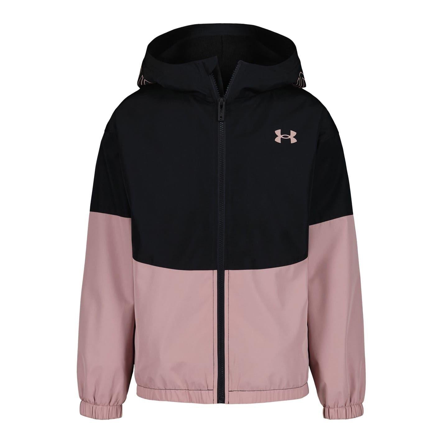 Black-Pink - Front - Under Armour Girls Full Zip Windbreaker