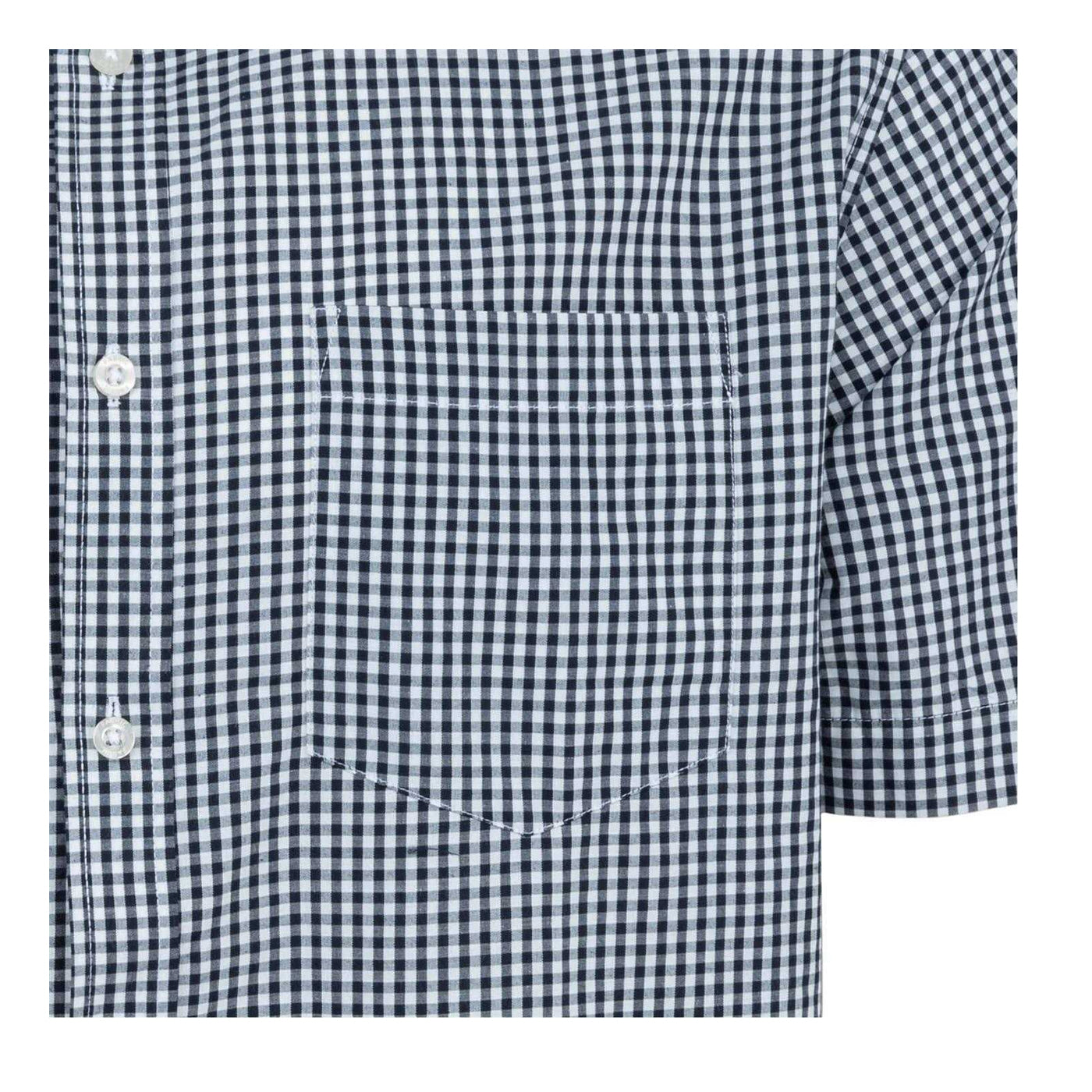 Navy - Side - Fabric Mens Gingham Poplin Short-Sleeved Shirt