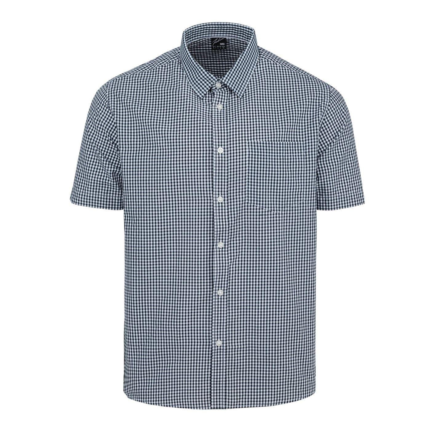 Navy - Front - Fabric Mens Gingham Poplin Short-Sleeved Shirt