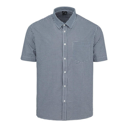 Navy - Front - Fabric Mens Gingham Poplin Short-Sleeved Shirt