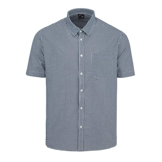 Navy - Front - Fabric Mens Gingham Poplin Short-Sleeved Shirt