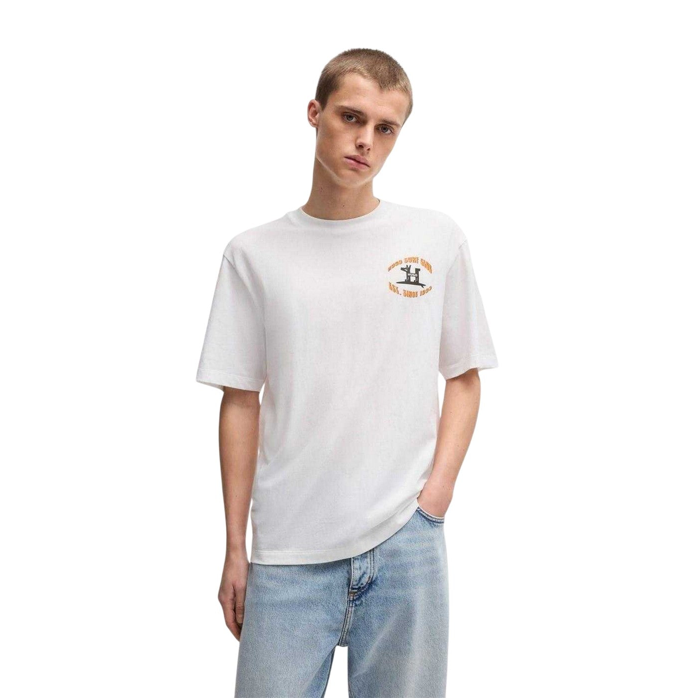 White - Side - Hugo Mens Nodiwop Graphic Print Regular T-Shirt