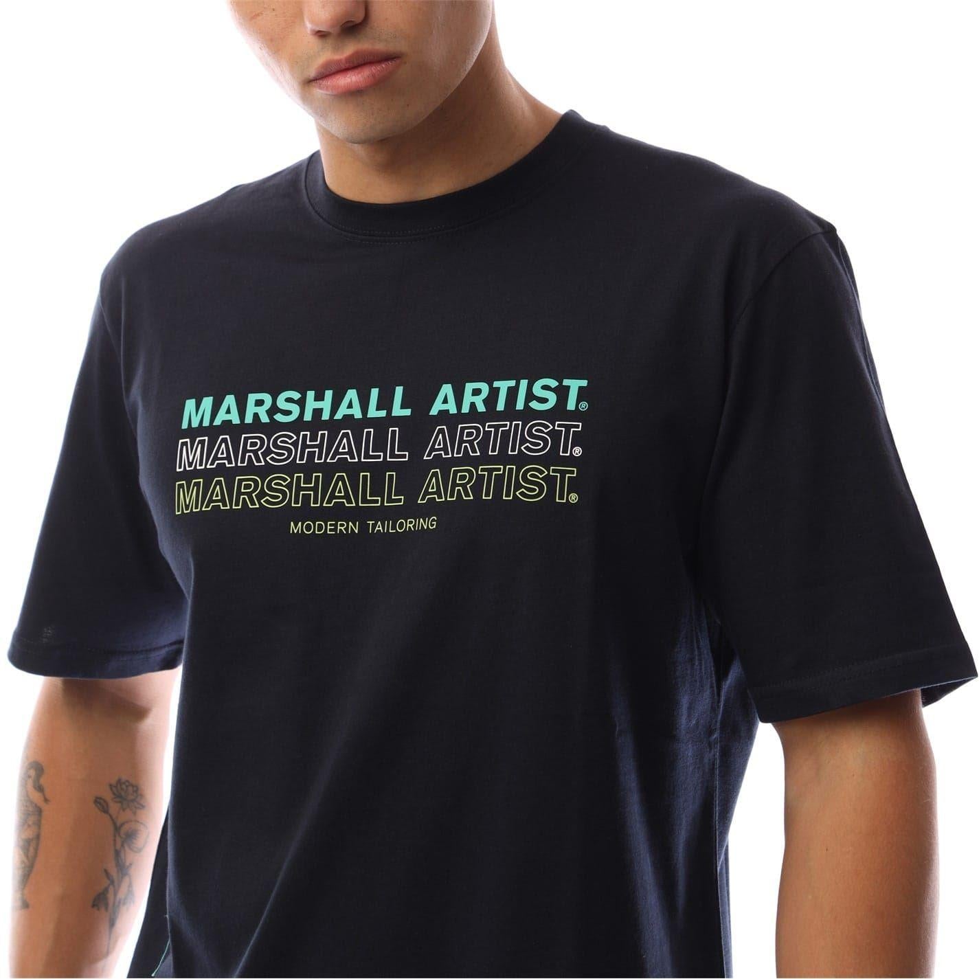 Navy - Side - Marshall Artist Mens Repeat Logo Regular T-Shirt