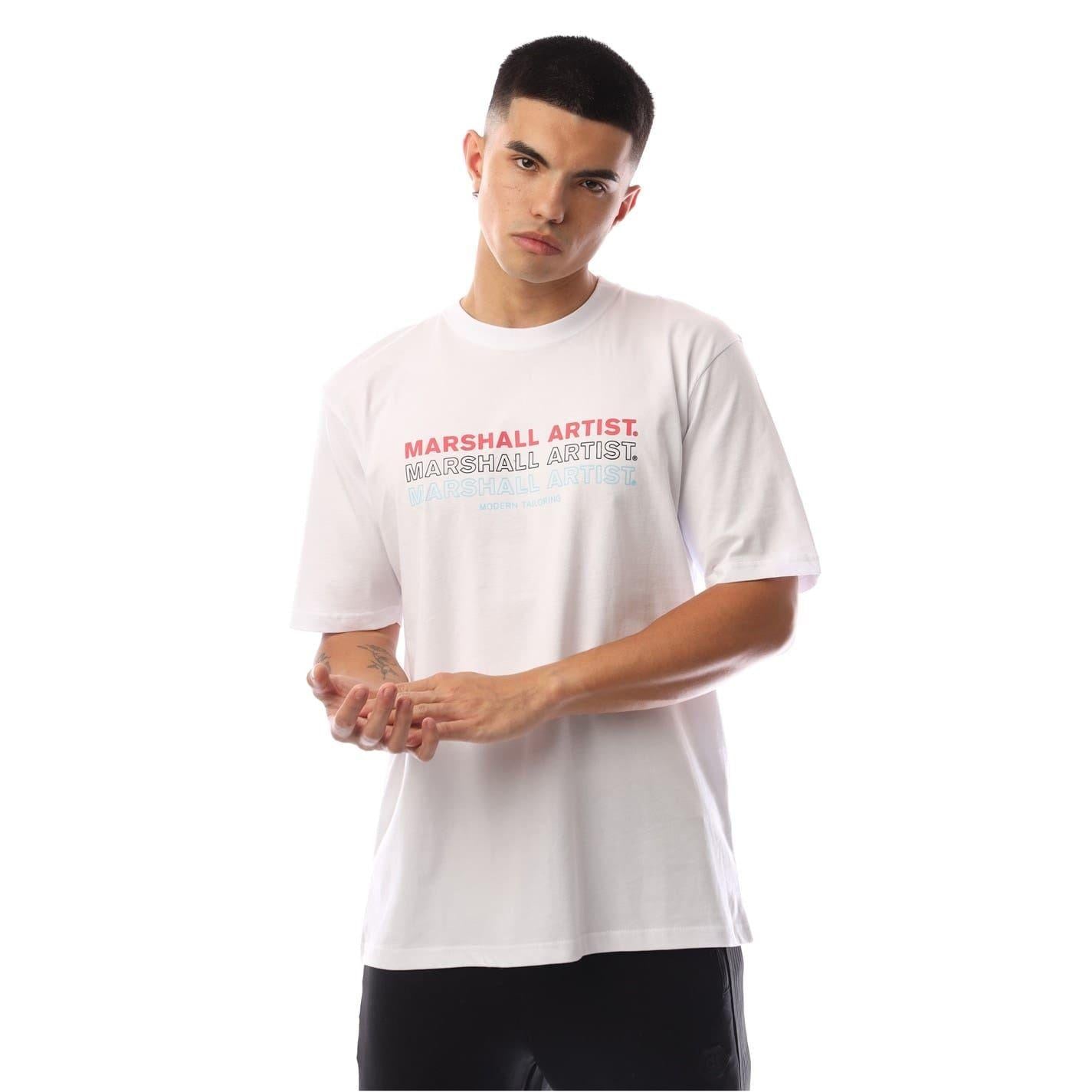 White - Front - Marshall Artist Mens Repeat Logo Regular T-Shirt