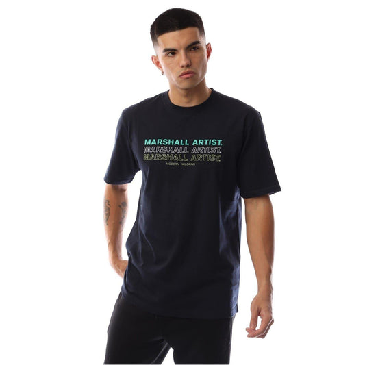 Navy - Front - Marshall Artist Mens Repeat Logo Regular T-Shirt