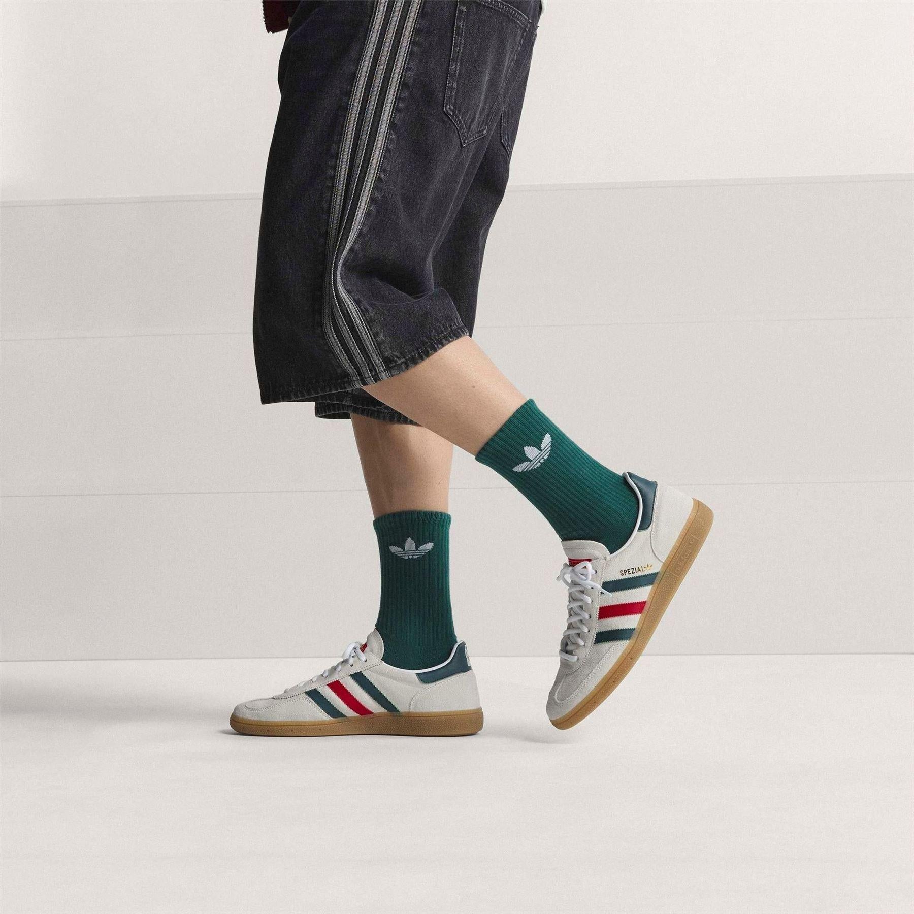 White-Green - Side - Adidas Mens Spezial Suede Trainers