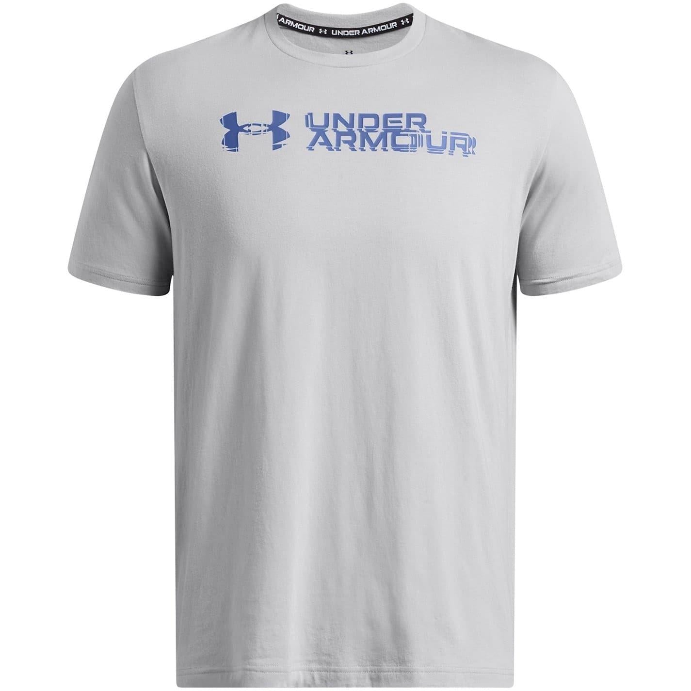 Light Grey - Front - Under Armour Mens Sliced Chest Logo Regular T-Shirt