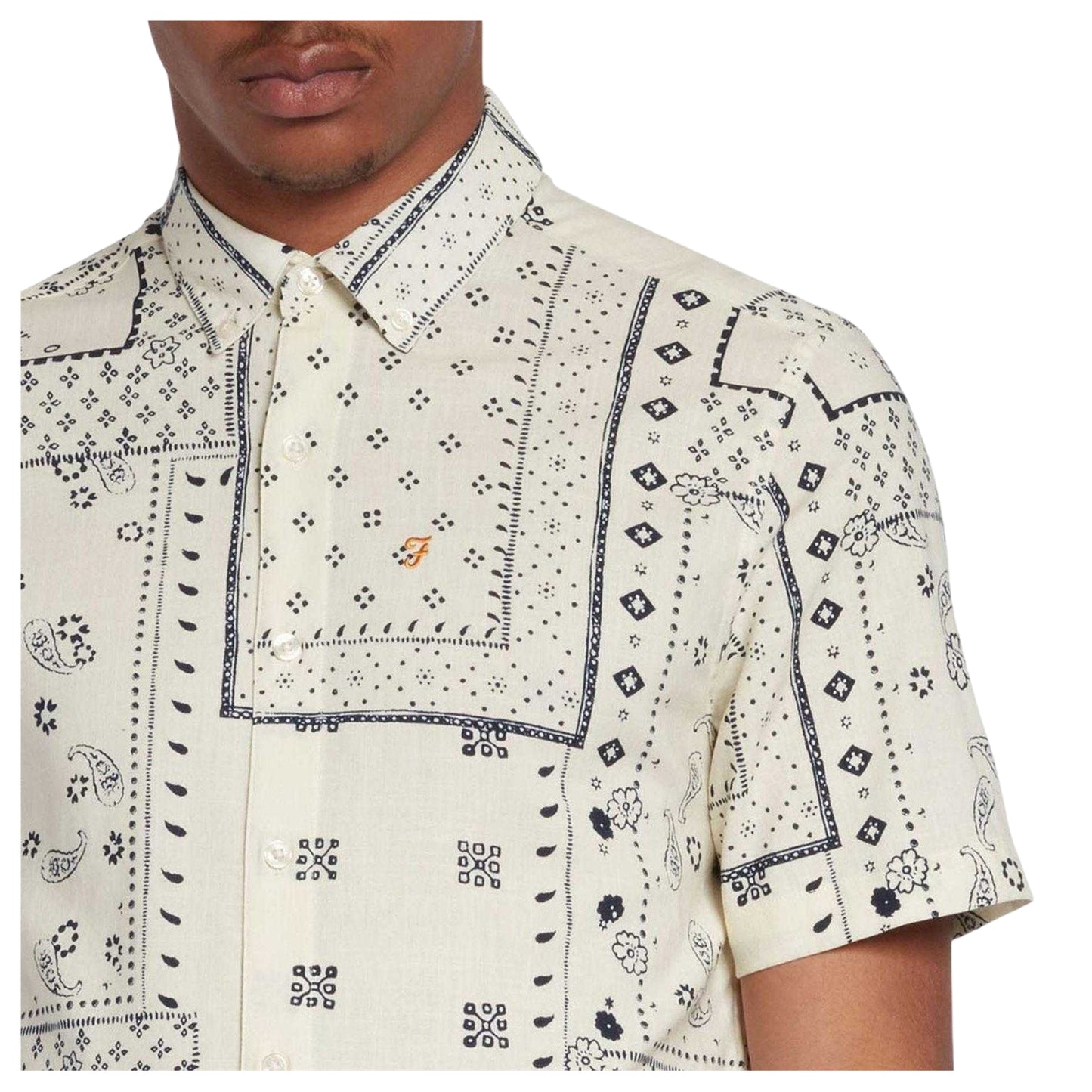 Ecru - Back - Farah Mens Bandana Print Short-Sleeved Shirt