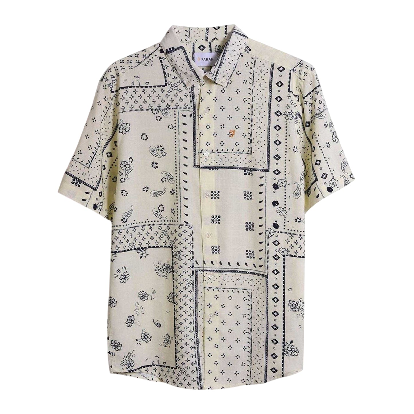 Ecru - Front - Farah Mens Bandana Print Short-Sleeved Shirt