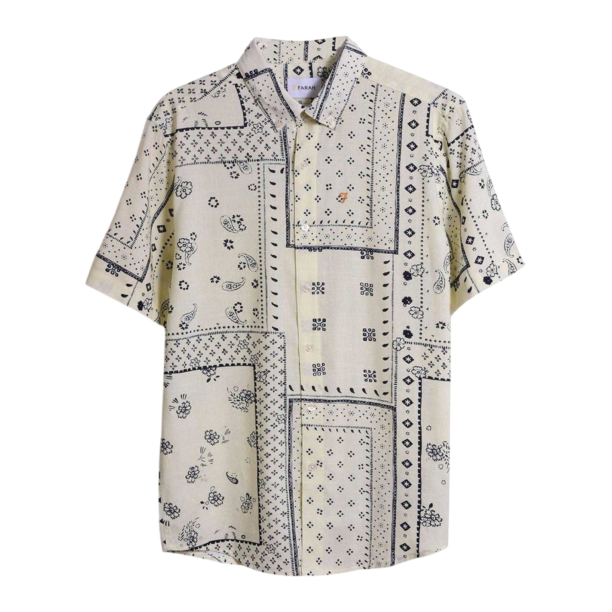 Ecru - Front - Farah Mens Bandana Print Short-Sleeved Shirt