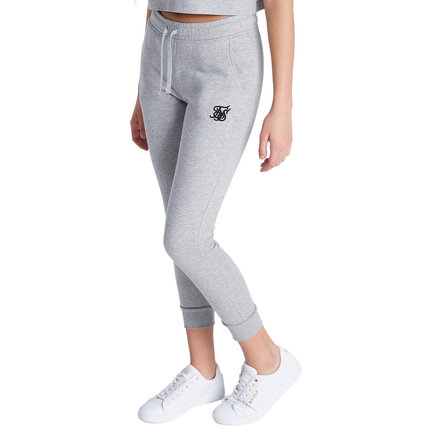 Grey Marl - Front - SikSilk Girls Essentials Cuffed Jogging Bottoms