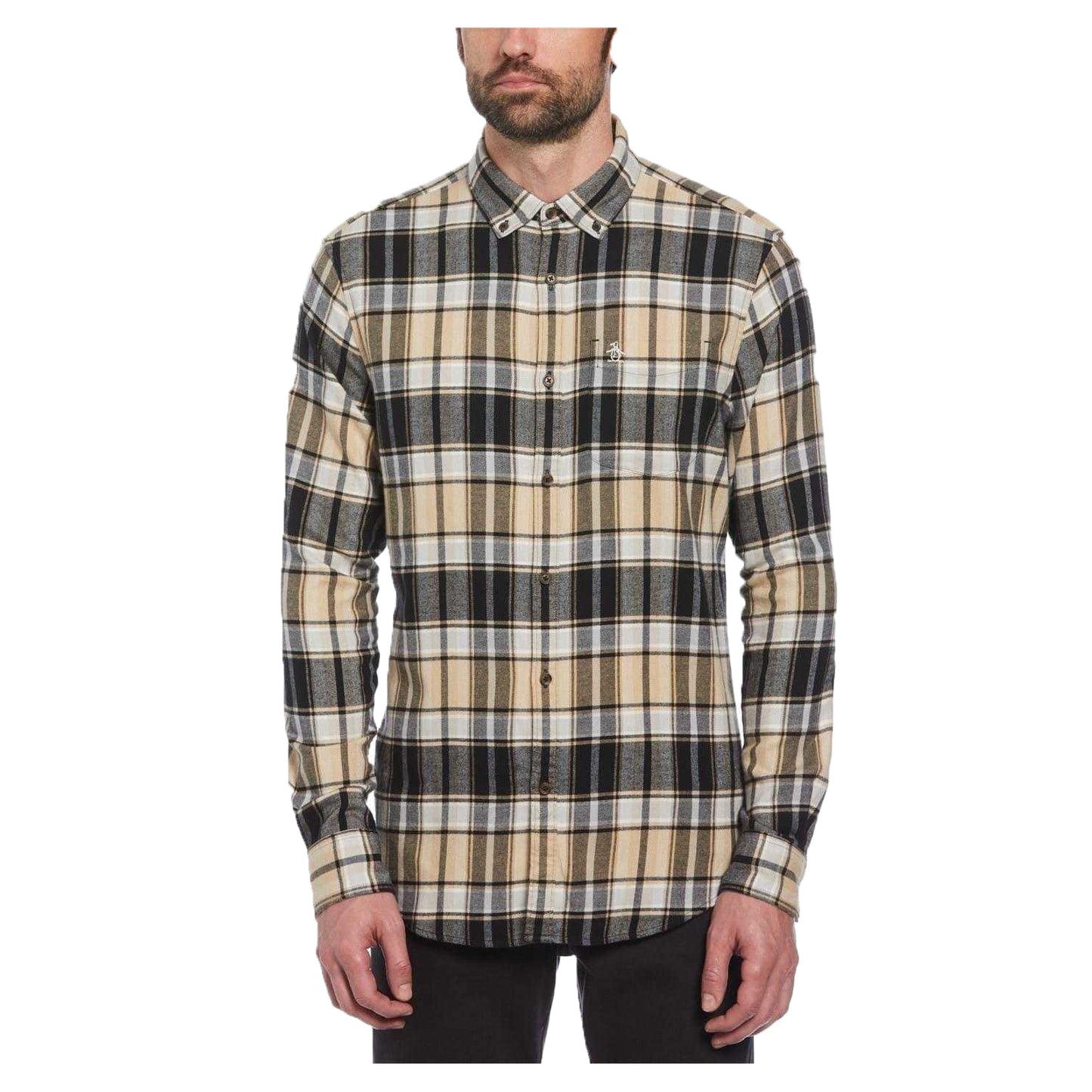 True Black-Beige - Front - Original Penguin Mens Plaid Regular Shirt