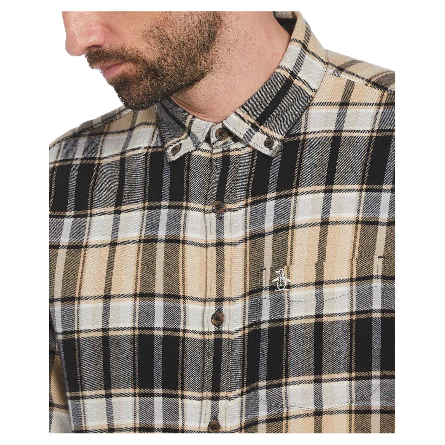 True Black-Beige - Side - Original Penguin Mens Plaid Regular Shirt