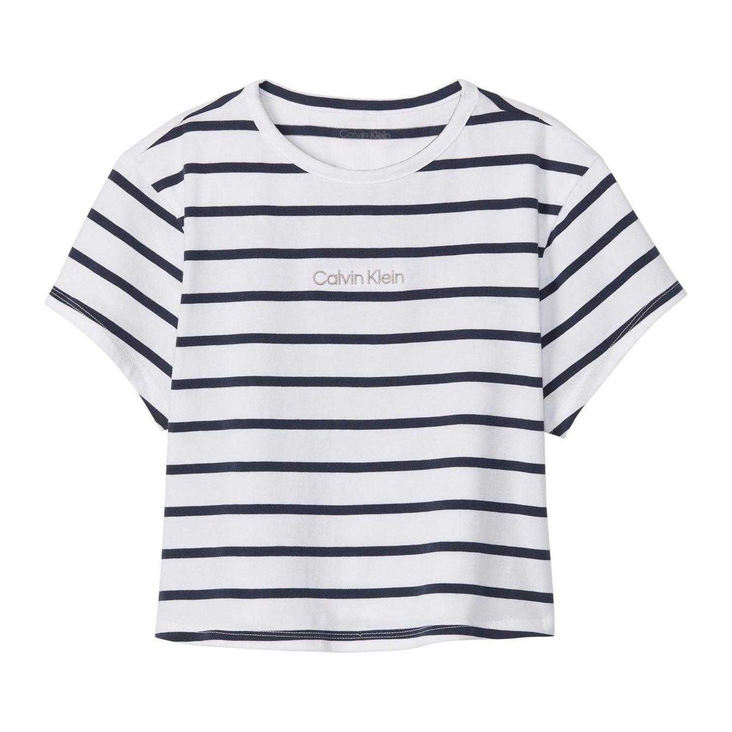 Black-White - Front - Calvin Klein Womens-Ladies Striped Fitted Crop T-Shirt
