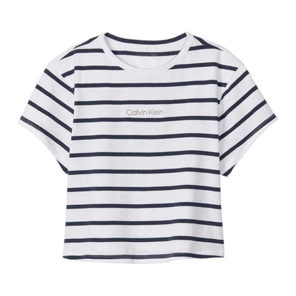 Black-White - Front - Calvin Klein Womens-Ladies Striped Fitted Crop T-Shirt