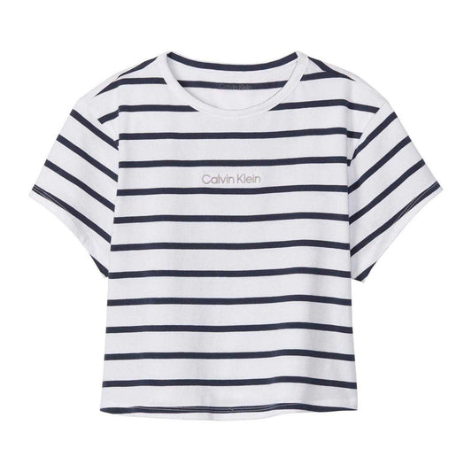 Black-White - Front - Calvin Klein Womens-Ladies Striped Fitted Crop T-Shirt