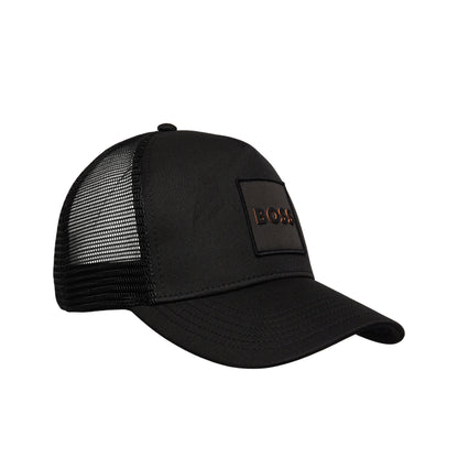 Black - Front - Boss Mens Elliot Logo Curved Peak Trucker Cap