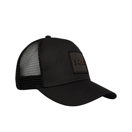 Black - Front - Boss Mens Elliot Logo Curved Peak Trucker Cap