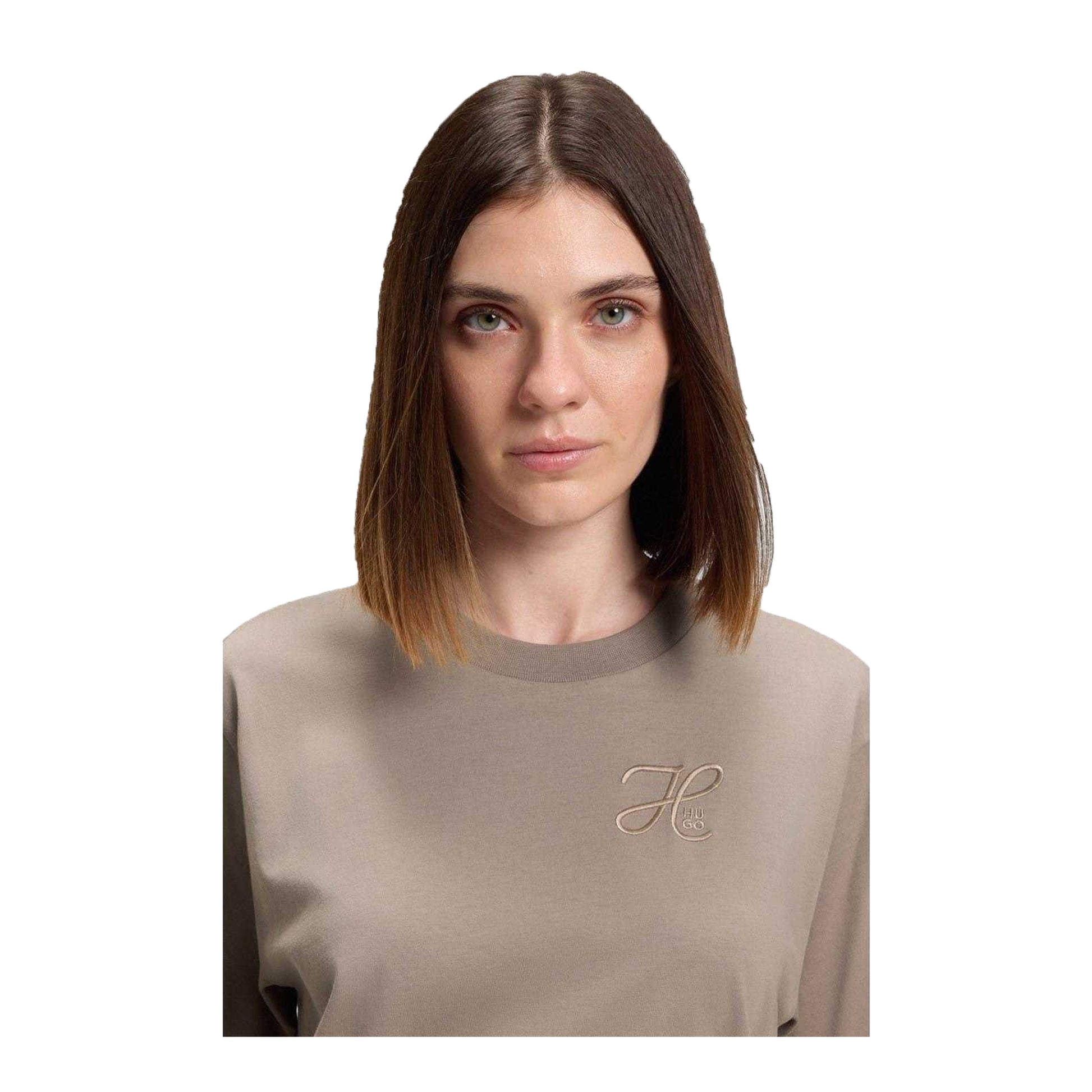 Light Beige - Side - Hugo Womens-Ladies Vintage Embroidered Relaxed Fit T-Shirt