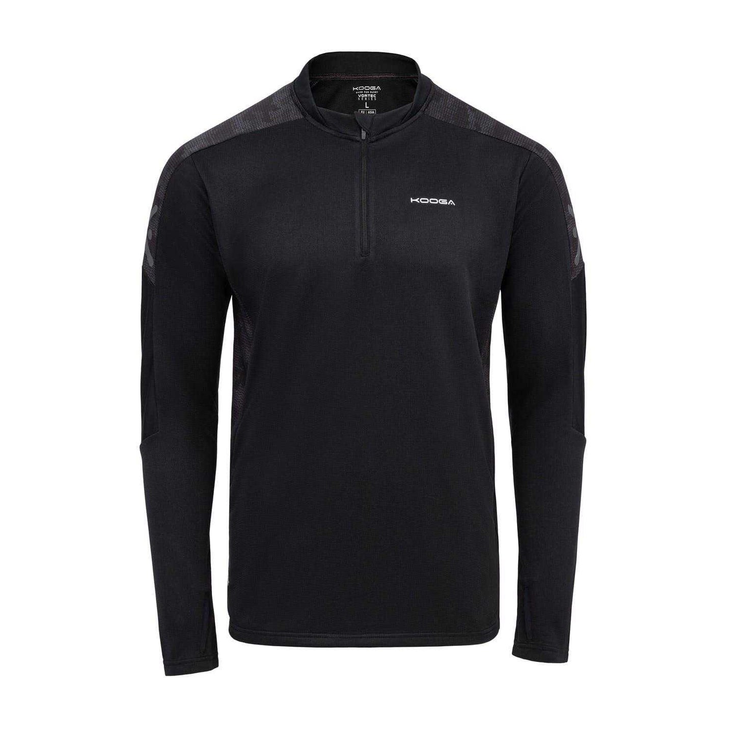 Black - Front - KooGa Mens Vortec Camouflage Rugby Base Layer Top