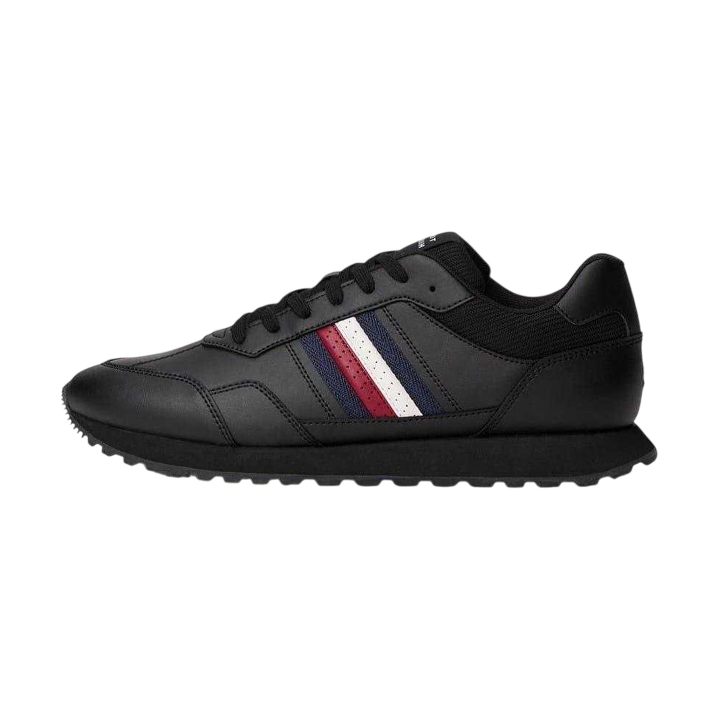 Black - Side - Tommy Hilfiger Mens Eva Stripe Leather Trainers
