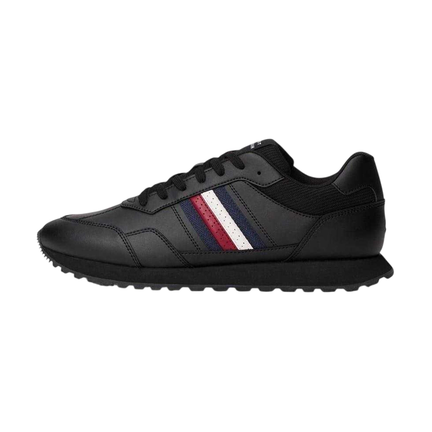 Black - Side - Tommy Hilfiger Mens Eva Stripe Leather Trainers