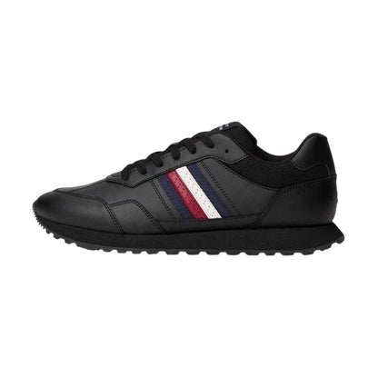 Black - Side - Tommy Hilfiger Mens Eva Stripe Leather Trainers