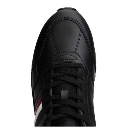 Black - Pack Shot - Tommy Hilfiger Mens Eva Stripe Leather Trainers