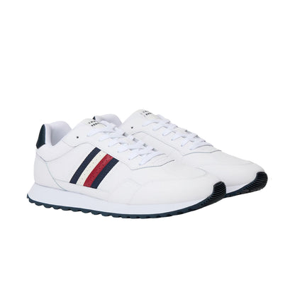 White - Front - Tommy Hilfiger Mens Eva Stripe Leather Trainers