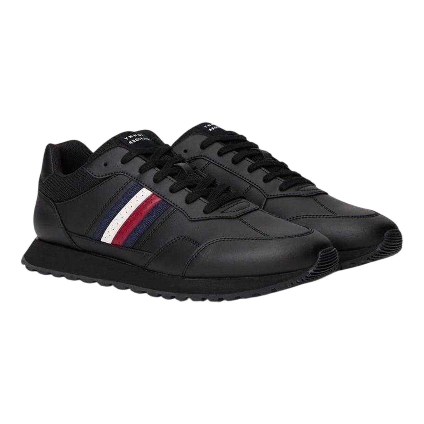 Black - Front - Tommy Hilfiger Mens Eva Stripe Leather Trainers